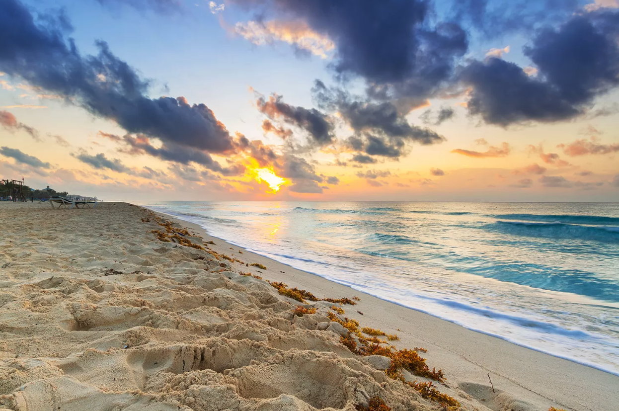 Paseo en la playa al amanecer